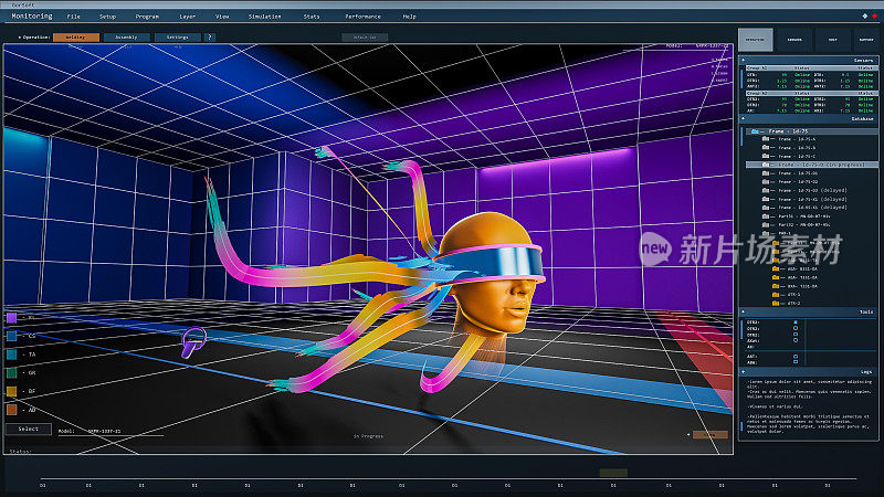 创造艺术装置的虚拟现实设计软件的数字用户界面。互动模拟器VR App制作网络工艺，表达动画，构建元宇宙。